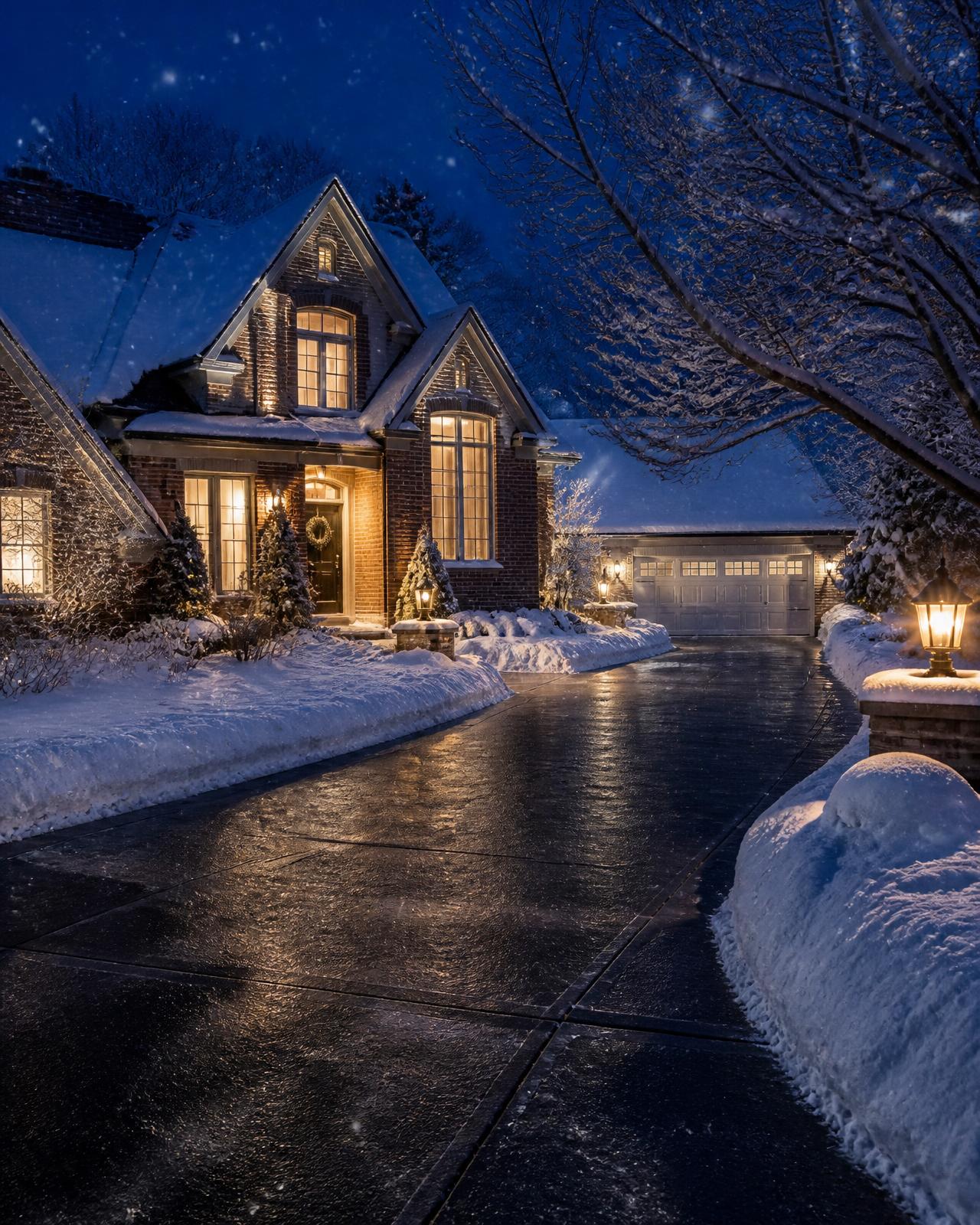 Cleared residential driveway after snow removal in the Milwaukee metro